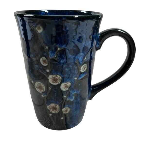 World Market Pair Cherry Blossom Blue Porcelain 10 oz Mug Cup Floral Japan - Picture 2 of 13